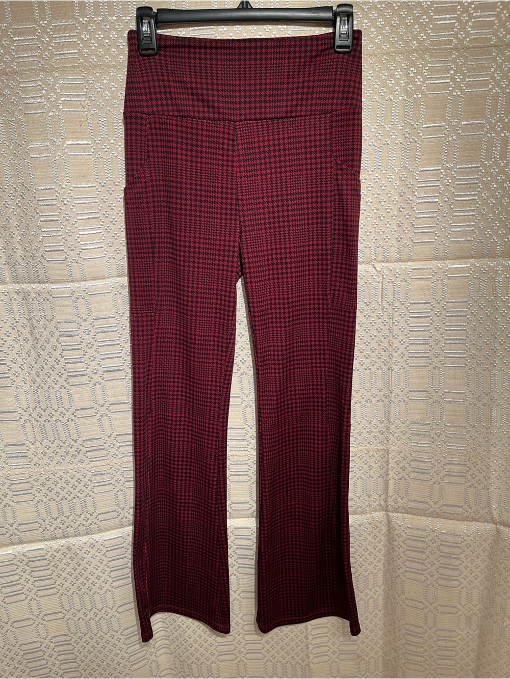 Lou & Grey Burgundy and Black Plaid High-Rise Flare Pants